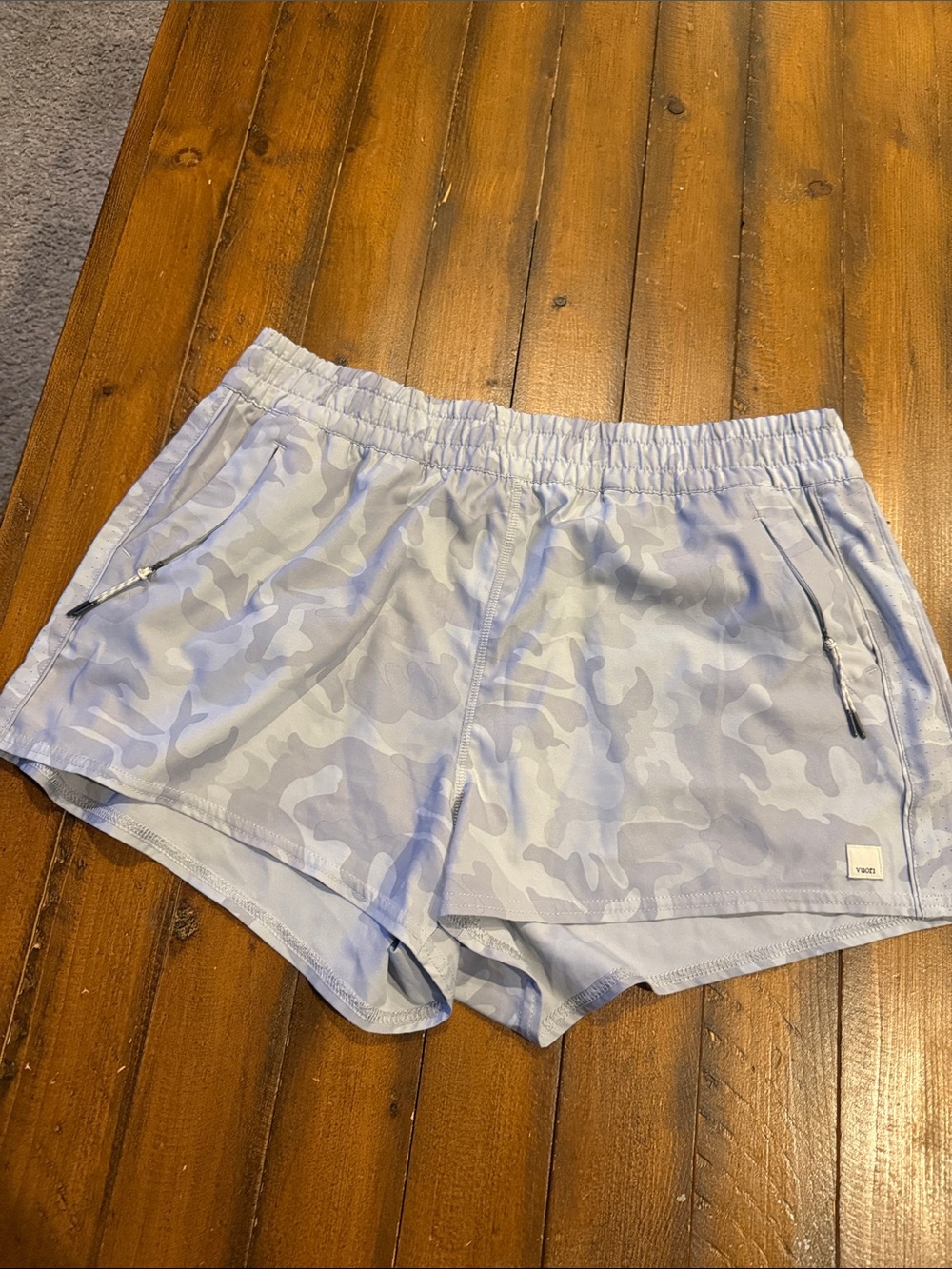 Vuori Light Blue Camo Athletic Shorts